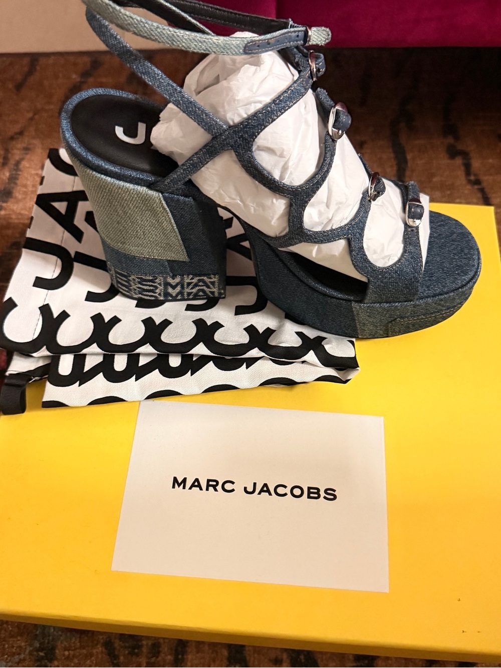Marc Jacobs Deconstructed Denim Kiki Platform Sandals Indigo US 10 New